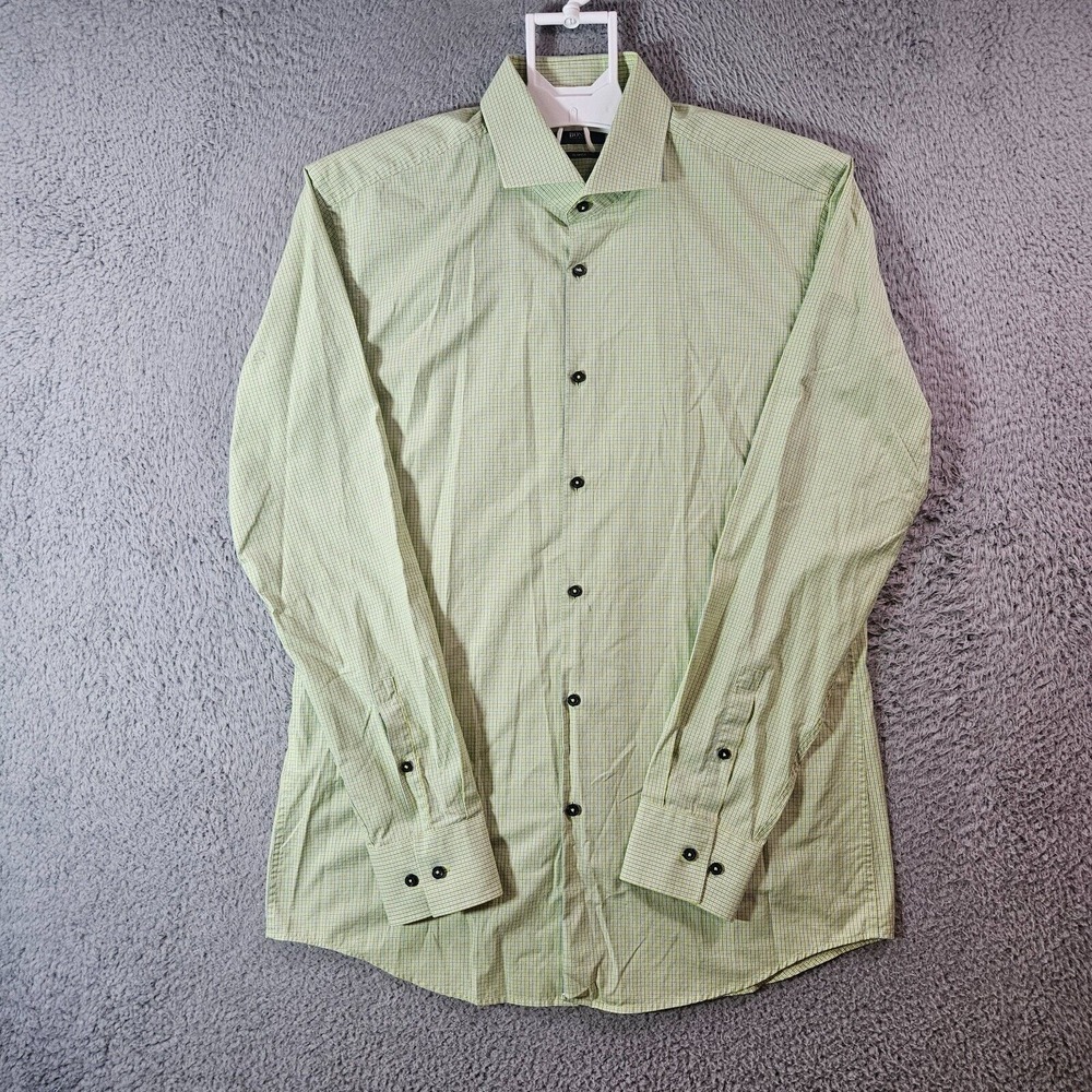 Boss Hugo Boss Shirt Men 41-16 Slim Fit Button Up Long Sleeve Green Blue Plaid
